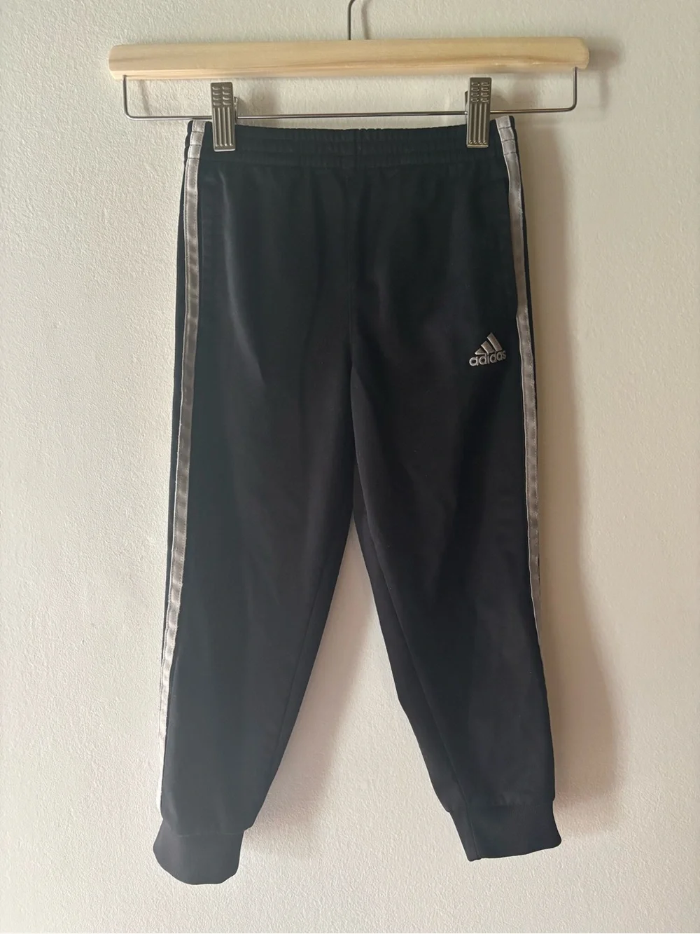 Adidas Kids Black Track Pants with Silver Stripes